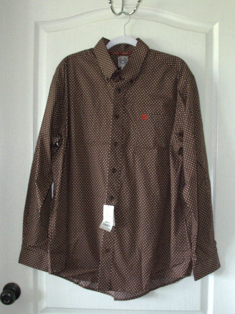 Cinch Button Down Shirt Geometric Print And Embroidered Logo On The Chest Size M